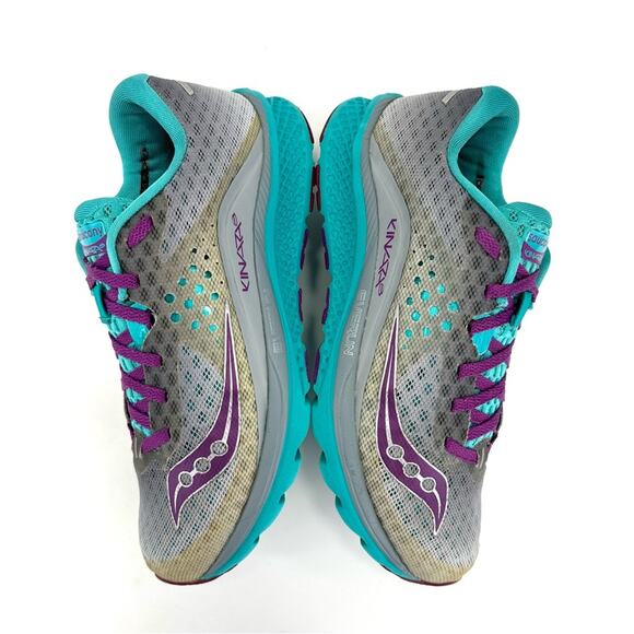 Saucony Kinvara 8 Everun Women Running Shoes Sz 8 Gray Teal Purple Mesh Sneakers - Picture 11 of 16